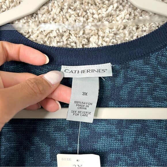 Catherines Sweater Women’s 3X Blue Sleeveless Knit Long Open Front Cardigan NWT - Picture 3 of 5